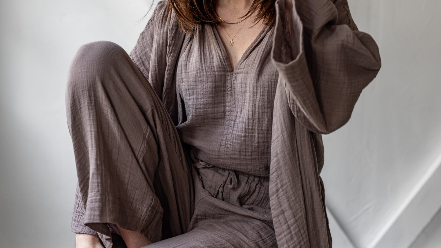 Loungewear -cotton -Story Lounge Box (Robe, Top, Long pants, Shorts) - neutrals